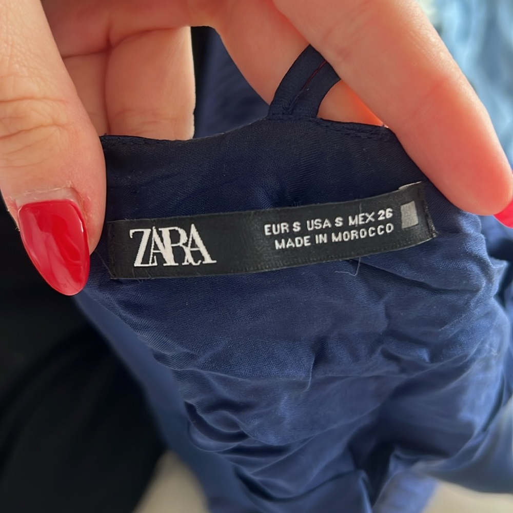 Worn once. Silk Navy Blue Zara Midi - Picture 4 of 5